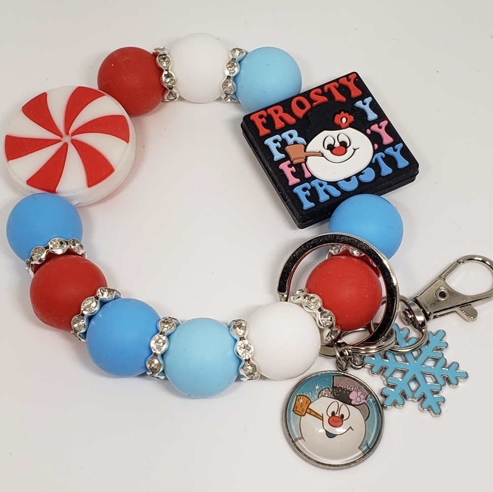 Handmade Frosty The Snowman Silicone Focal Bead Wristlet Keychain Bracelet